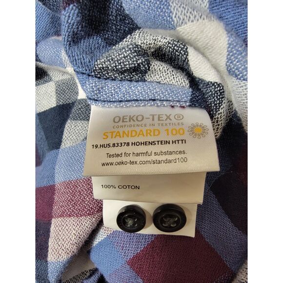 Perry Ellis Maroon & Blue Geometric Long Sleeve Button Shirt - 2XLT - Picture 4 of 6